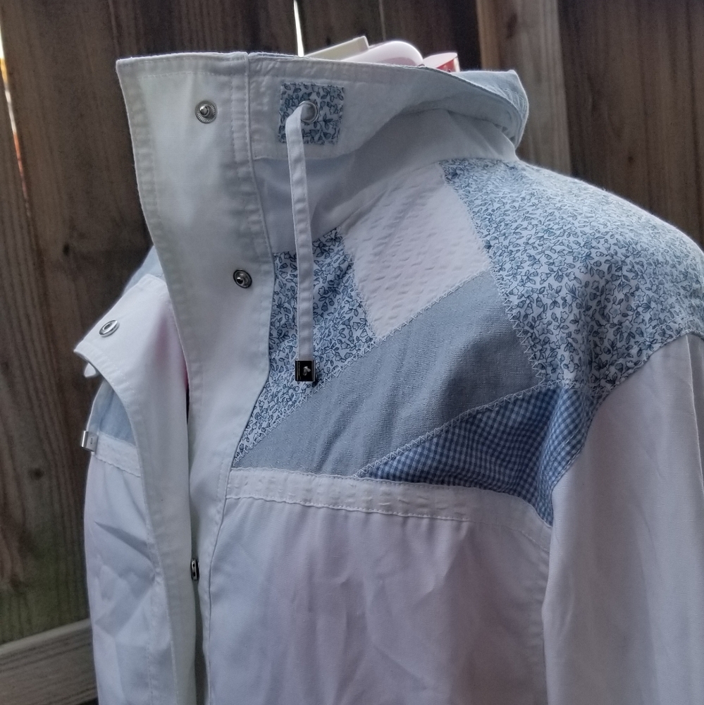 White and Blue Floral Gingham quilted Print patchwork Windbreaker winter Jacket